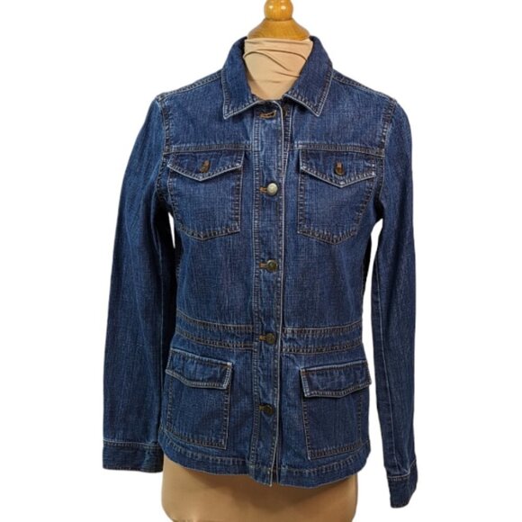 EDDIE BAUER Classic Four Pocket Mid Length Jean Jacket Medium Wash Size Small - Picture 13 of 13